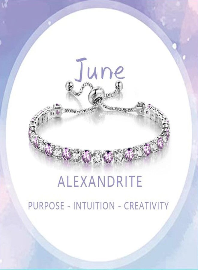 Sfoni Birthstone Bracelet for Women, Silver Tennis Bracelets with Cubic Zirconia Adjustable Slider Rhinestone Bracelet Birthday Anniversary Friendship Jewelry Gifts for Her Mom Wife Girlfriend, June - Image 2